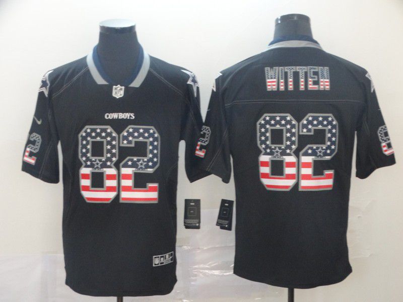 Men Dallas cowboys 82 Witten Nike USA Flag Fashion Black Color Rush Limited Jersey